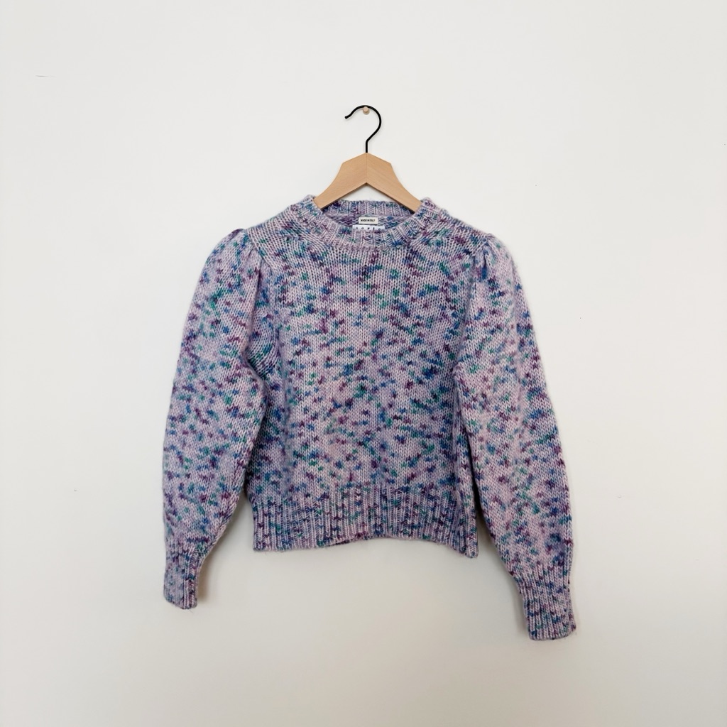 Suncoo Pegasus Puff Sleeve Pullover Sweater In Multicolored Purple Size Small